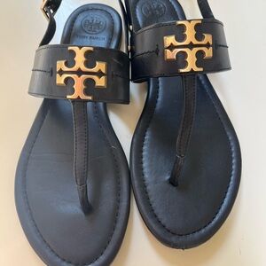 Tory Burch Black Sandals 8.5 with Gold Logo